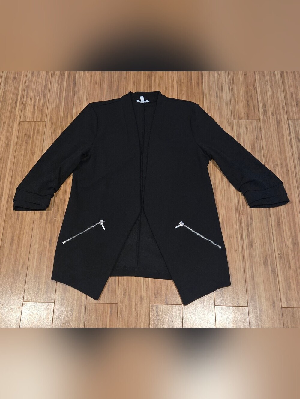 Maurices Black Open-Front Jacket with Zip Pocket Details